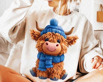 Crochet Yarn Winter Highland Cow Christmas Png, Literally Freezing Cow Crochet, Howdy Christmas, Christmas Crochet Png, Western Girly Xmas