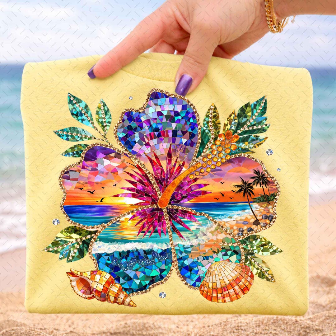 Tropical Hibiscus Beach Sunset Rhinestone Mosaic Flower Coastal Summer ...