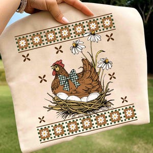 Vintage höna, begagnad png, höna i boet png, retro djur cottagecore png, 90-tals mormorskärpa inspirerad, mormorströjastil, trendig design