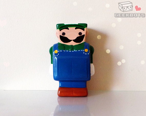 Luigi Bot Ceramic Robot Coin Bank Piggy Bank Super Mario Bros Etsy