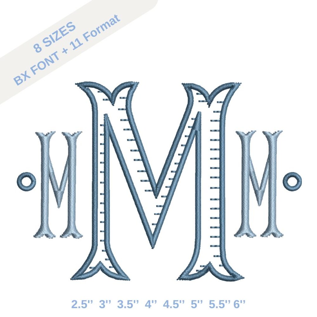 Vintage Fishtail Monogram Embroidery Font - 8 Sizes, 11 Formats + Bx ...