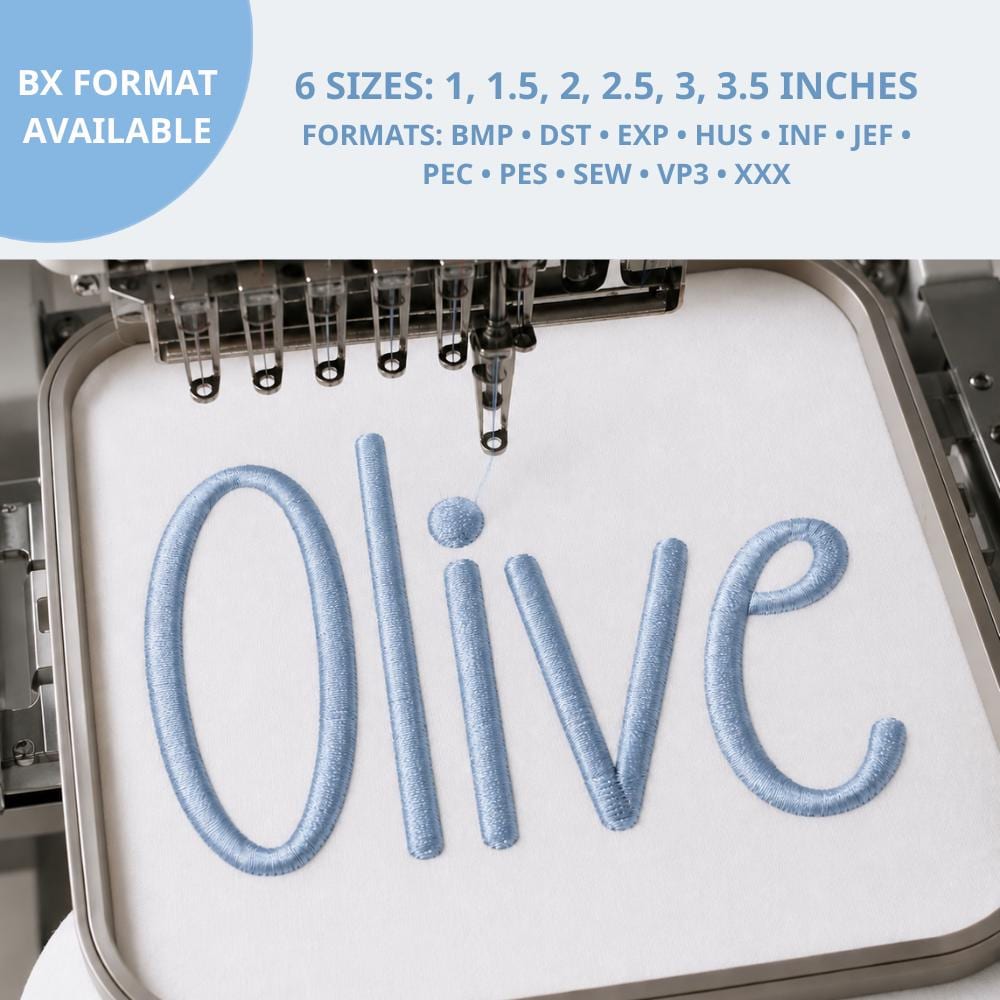 Olive Embroidery Font Alphabet, Handwritten Font, 6 sizes… embroidery font sample