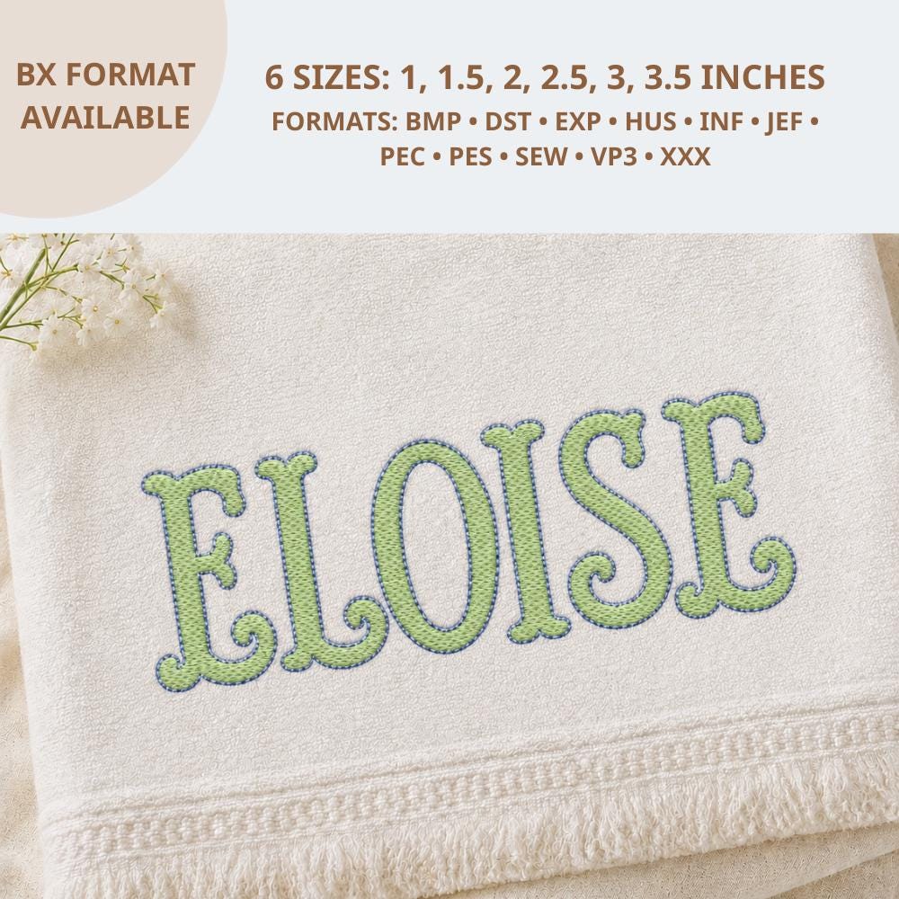 Fishtail Sketch Embroidery Font Two Color, Light Fill Vin… embroidery font preview