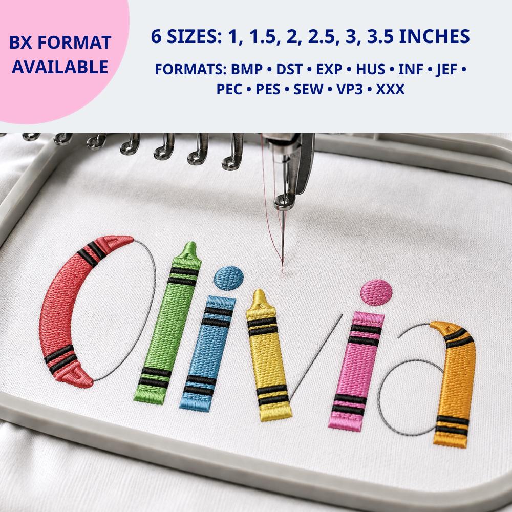 Back to School Embroidery Font, Crayon Alphabet Design,Pe… embroidery font sample