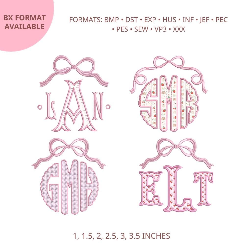 Satin Stitch Bow Monogram Embroidery Bundle, Alphabet Des… embroidery font sample