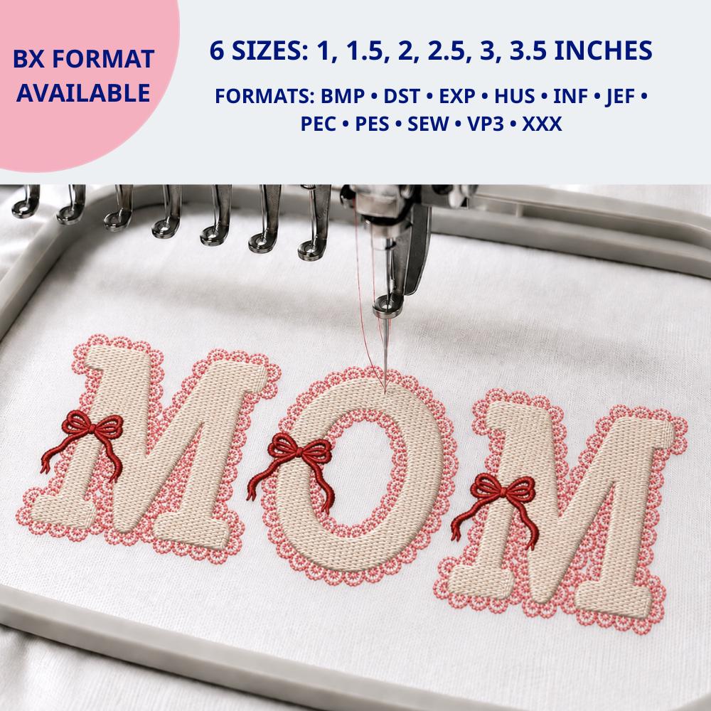 Mama Bow Coquette Fill Stitch Embroidery Font embroidery font preview
