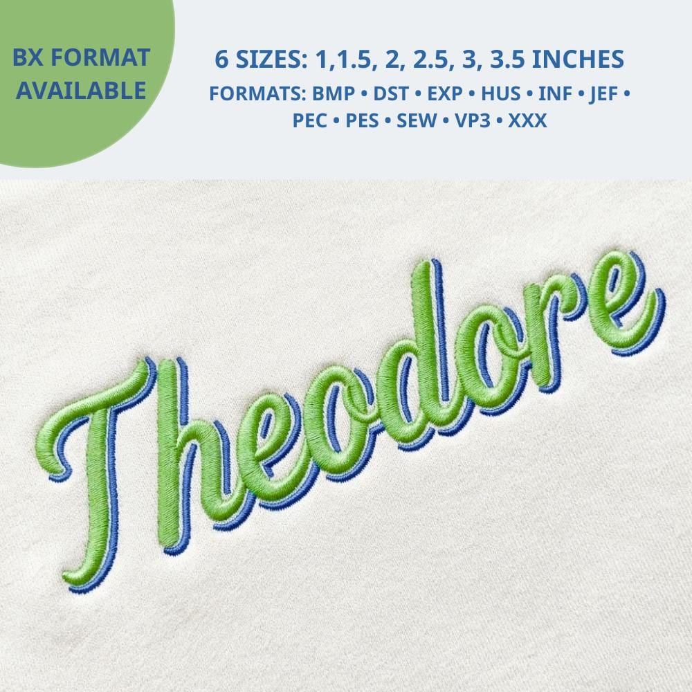 Theodore Script Shadow Embroidery Font, Handwritten Cursi… embroidery font sample