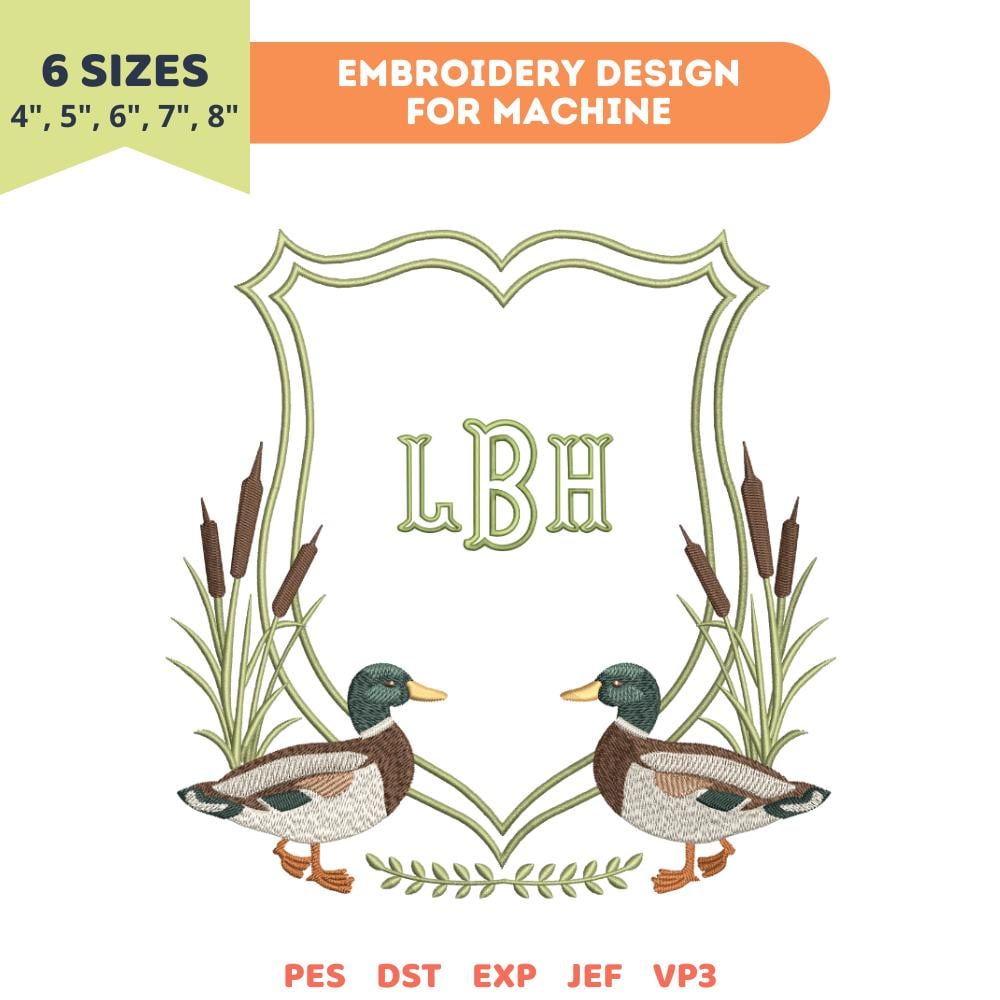 Mallard Duck Frame with Fishtail Font Embroidery Design,… embroidery font sample