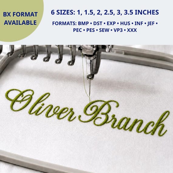 Olive Branch Font Digital Machine Embroidery, Handwritten Font Embroidery, Wedding Font Embroidery, 6 sizes, 11 Formats + BX font