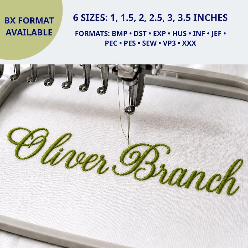 Olive Branch Font Digital Machine Embroidery, Handwritten Font Embroidery, Wedding Font Embroidery, 6 sizes, 11 Formats + BX font image 1