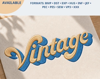 Vintage Shadow Handwritten Embroidery Font, Shadow Satin Stitch Cursive, 70s Groovy Script Monogram, 3D Script Monogram Retro Bold, BX Font
