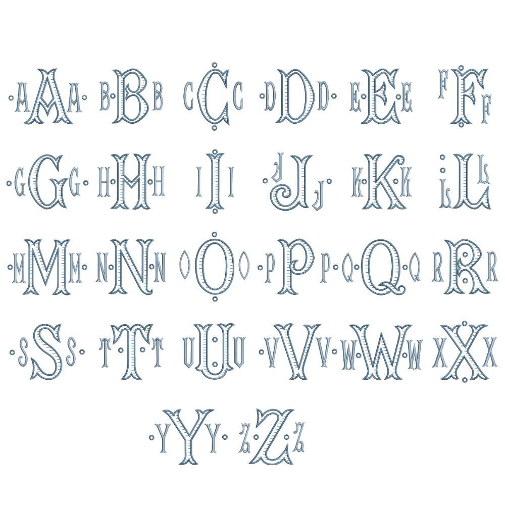 Vintage Fishtail Monogram Embroidery Font - 8 Sizes, 11 Formats + Bx ...