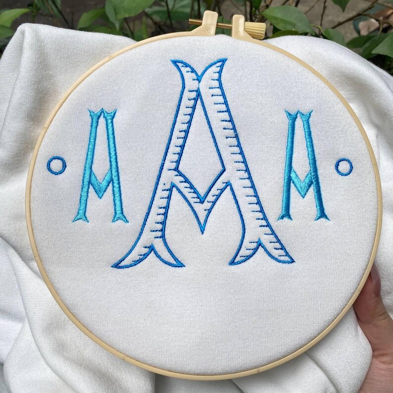 Flanked Letter Vintage Fishtail Monogram Embroidery Font - 8 Sizes, 11 Formats + Bx ...