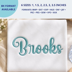 Brooks Cursive Borduurlettertype, Bubby Handgeschreven Lettertype, Script Lettertype voor Borduren, Leuke Tekst voor Babydekens, 6 maten, 11 Formaten + BX Lettertype