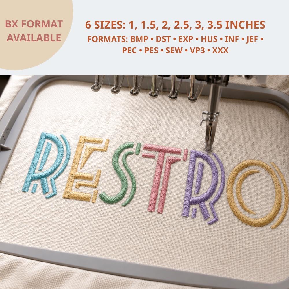 Modern Color Block Embroidery Font Art Deco, Double Line… embroidery font sample