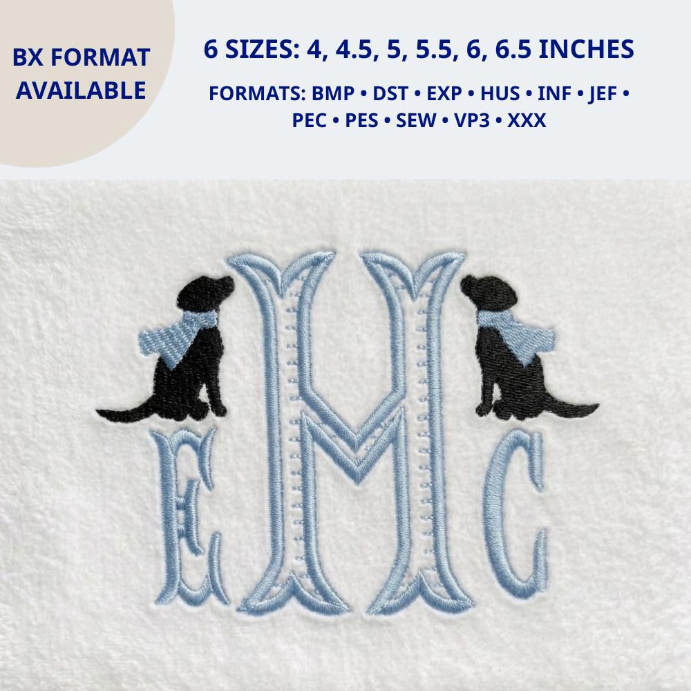 Fishtail Monogram Font Dog Embroidery Design, Labrador Pu… embroidery font sample