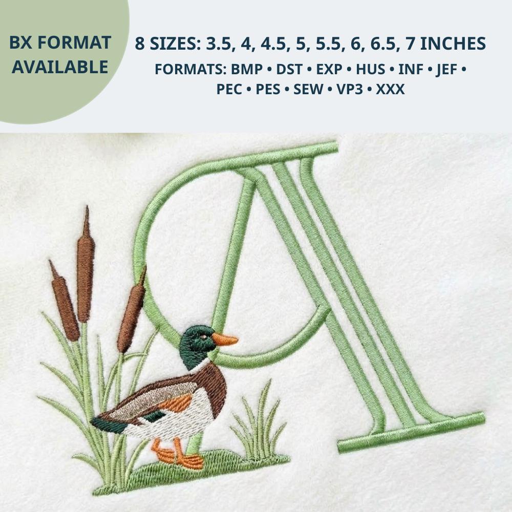 Mallard Duck Alphabet Embroidery Font, Cattail Monogram L… embroidery font sample