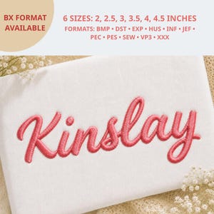 Kinslay Script Font Digital Machine Embroidery, Satin Stitch Alphabet, Cursive Letters with Tails, Handwritten Font, 11 Formats + BX font