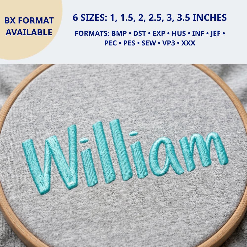 William Embroidery Font BX, Satin Stitch Alphabet pes dst… embroidery font sample