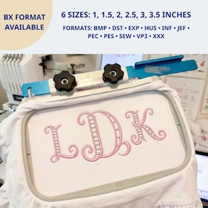 Fishtail Monogram Embroidery Font, 6 Sizes 11 Formats + BX Font, Vine Script Elegant Wedding Initial Fonts Pack, Instant Download, pes dst