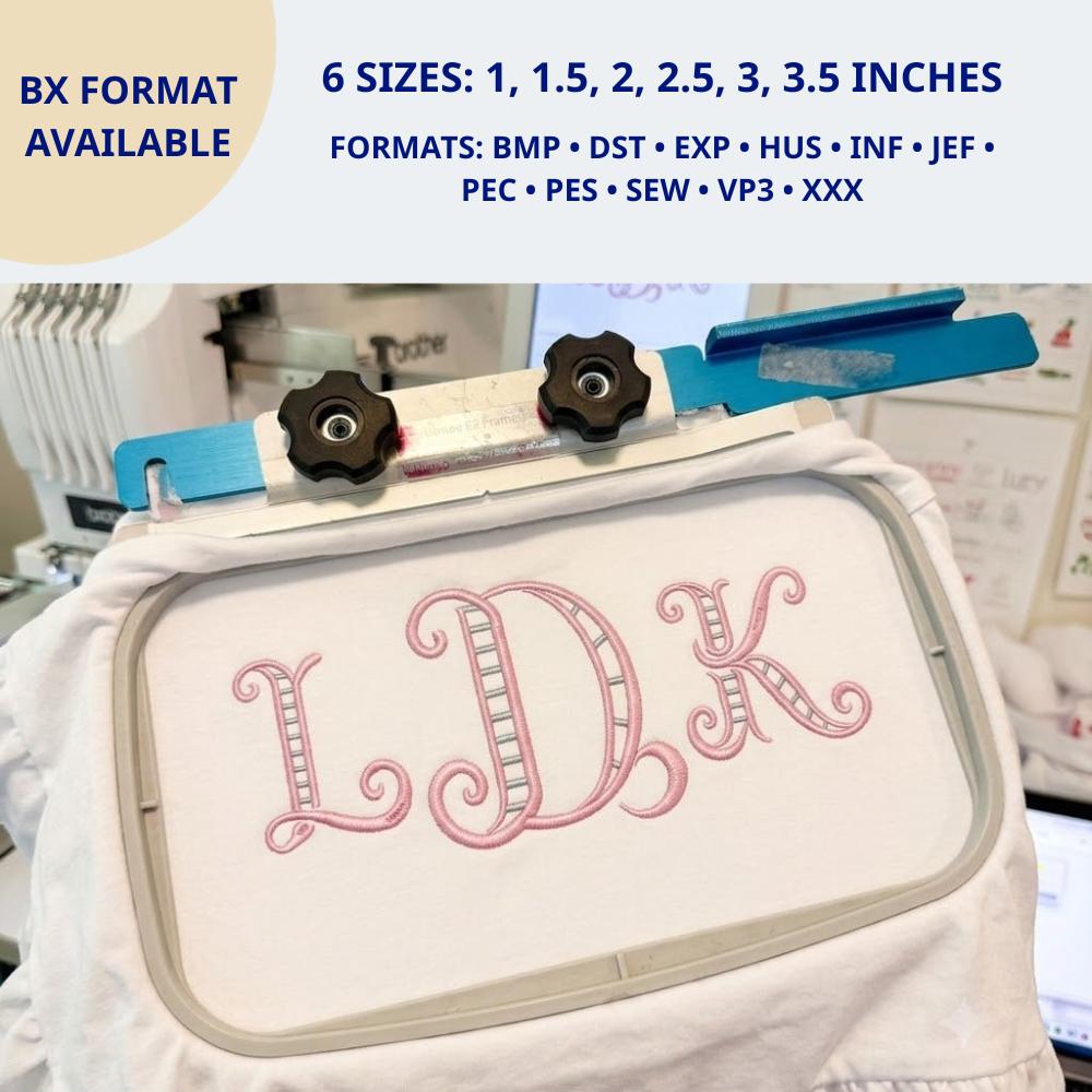 Fishtail Monogram Embroidery Font, 6 Sizes 11 Formats + B… embroidery font sample
