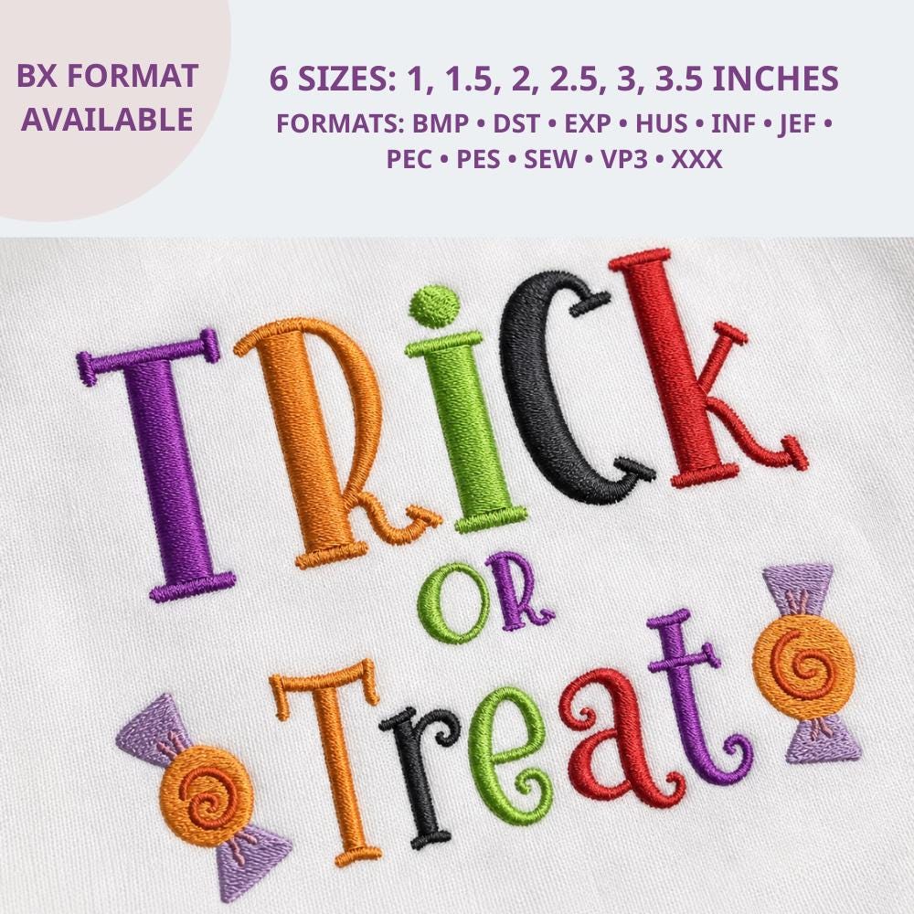 Trick or Treat Halloween Embroidery Duo Font, Whimsical C… embroidery font preview