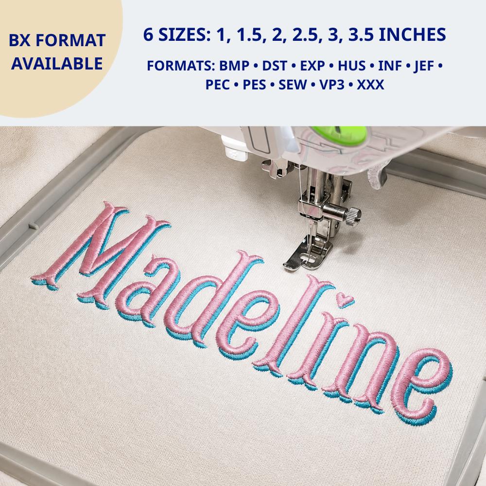 Madeline Fishtail Font Embroidery, Fishtail Shadow Embroi… embroidery font sample