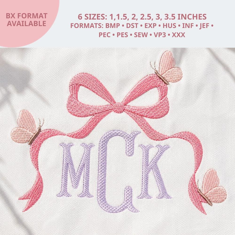 Fishtail Monogram Sketch Embroidery Font Butterfly Ribbon… embroidery font sample