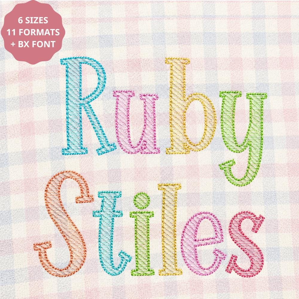 Sketch Stitch Embroidery Font, Vintage Serif Machine Embr… embroidery font sample