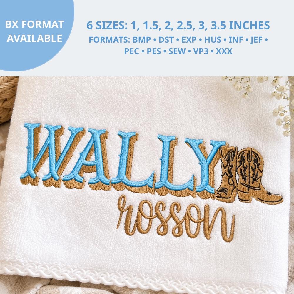 Western Embroidery Font Duo Cowboy Boots, Shadow Script F… embroidery font sample