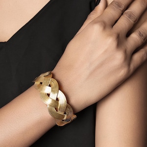 Gold Plated Braided Cuff Bracelet: Adjustable Boho Bangle