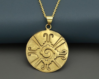 Handmade Gold Sun Spiral Medallion Necklace: Boho Amulet Jewelry
