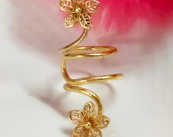 Handmade Adjustable Gold Floral Spiral Ring – Boho Flower Statement Jewelry for Women & Girls
