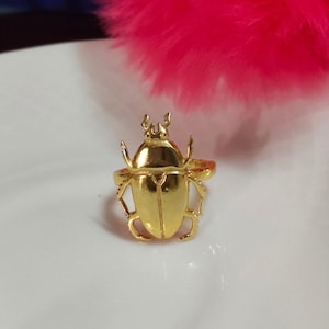Gold Beetle Statement Ring: Gothic Boho Insect Jewelry