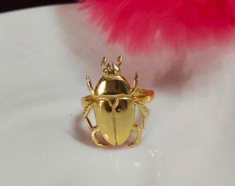Gold Beetle Statement Ring: Gothic Boho Insect Jewelry