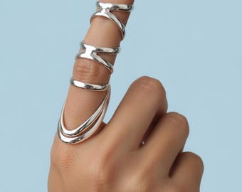 Sterling Silver Full Finger Ring, Gothic Armour, Adjustable