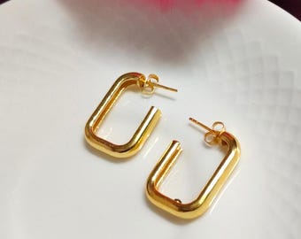 Orecchini a cerchio quadrati geometrici in oro - Gioielli moderni, minimalisti e massicci
