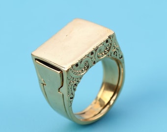 Bague secrète mystère, anneau empoisonné en laiton avec compartiment caché, bijoux de boîte à pilules vintage, médaillon, cadeau souvenir fait main, bague boîte secrète