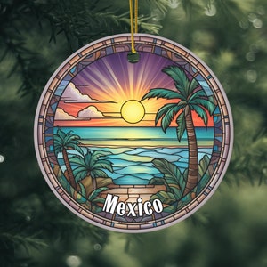 Cancun Mexico, Family Trip Christmas Ornament, Keepsake Ornament, Unique Ornament, Christmas Gift, Faux Stained Glass, Gift Exchange