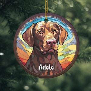Custom Name Chocolate Lab Dog Ornament, Personalized Pet Ornament, Pet Love, Keepsake Ornament Faux Stained Glass Pet Memorial Gift