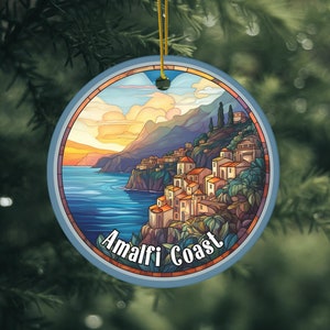 Amalfi Coast Ornament, Family Trip Christmas Ornament, Keepsake Ornament, Unique Ornament, Christmas Gift, Faux Stained Glass, Gift Exchange