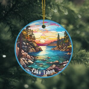 Lake Tahoe USA, Family Trip Christmas Ornament, Keepsake Ornament, Unique Ornament, Christmas Gift, Stained Glass Look