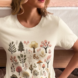 Maglietta con funghi, maglietta con alberi, maglietta con la natura, maglietta Cottagecore, maglietta Woodland, regalo per gli amanti della natura, stravagante, amante del giardino, maglietta Fairycore