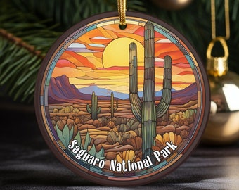 Saguaro National Park USA, National Park Christmas Ornament, Keepsake Ornament, Unique Ornament, Christmas Gift, Stained Glass Look