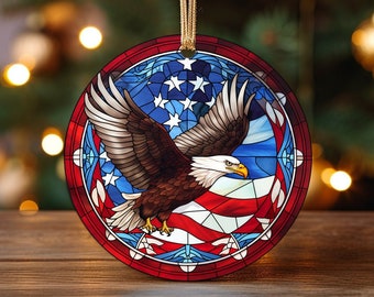 USA Patriotic Ornament, Eagle Ornament, Keepsake Ornament, Unique Ornament, Bald Eagle Ornament, Stained Glass Look, US Flag