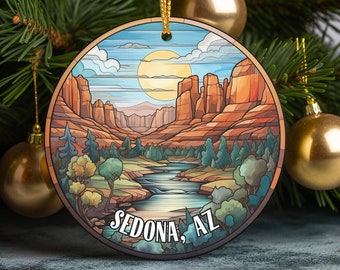 Custom Sedona Arizona Ornament, Places Around World Ornament, Christmas Ornament, Keepsake Ornament, Unique, Gift, Stained Glass Look