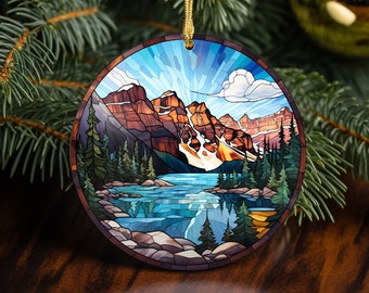 Places Around the World Ornament, Moraine Lake Canada, Christmas Ornament, Keepsake Ornament, Unique Ornament, Gift, Stained Glass Look