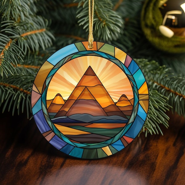 Places Around the World Ornament, Pyramids Egypt, Christmas Ornament, Keepsake Ornament, Unique Ornament, Christmas Gift, Stained Glass Look