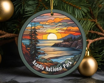 Acadia National Park USA, National Parks Christmas Ornament, Acadia Maine Park, Keepsake Ornament, Unique Ornament, Gift, Stained Glass Look