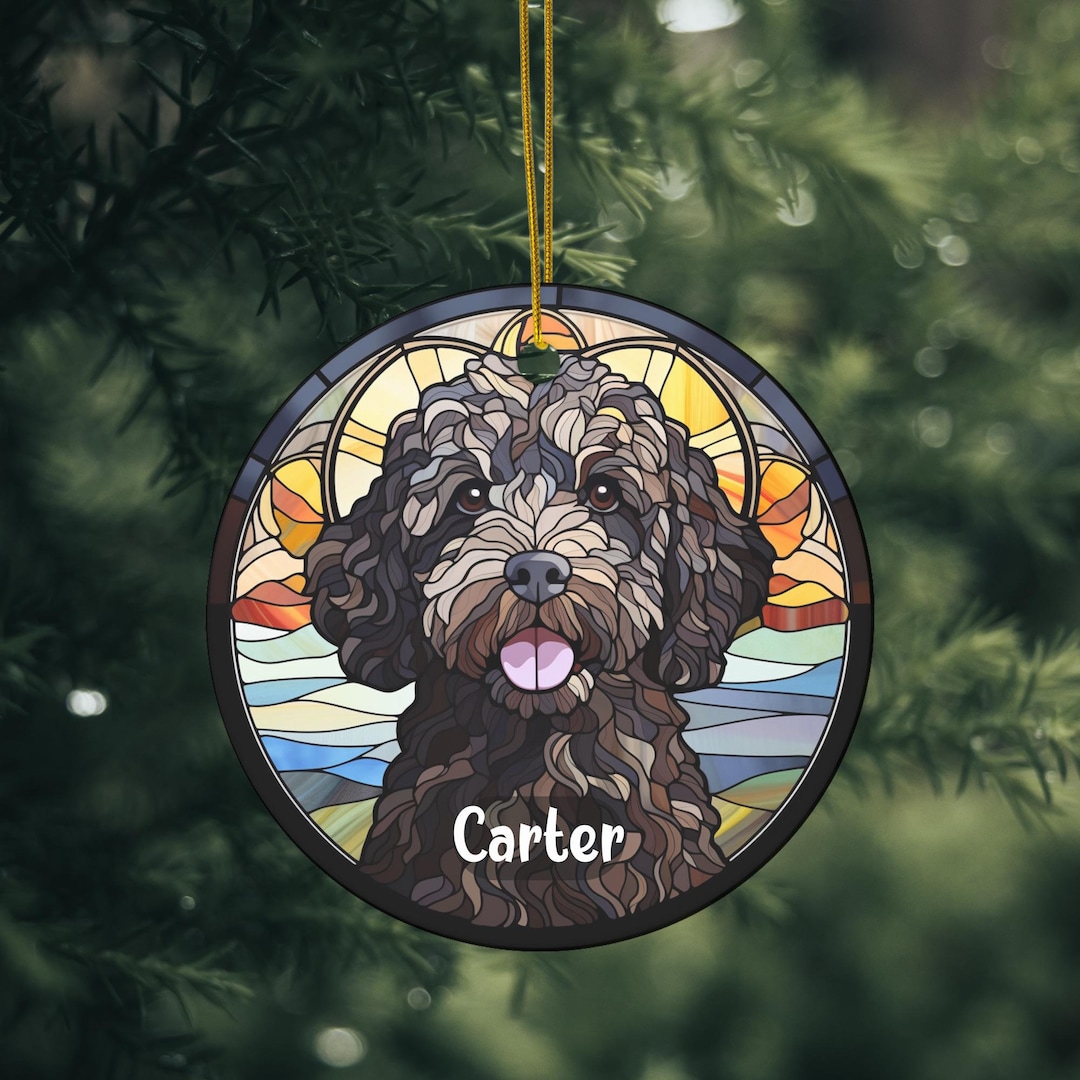 Stained Glass Cockapoo Custom Name Cockapoo Dog Ornament, Personalized Pet Ornament, Gift for ...